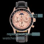 V9 Swiss Replica Breitling Navitimer B19 Rose Gold Case Leather Strap Watch 